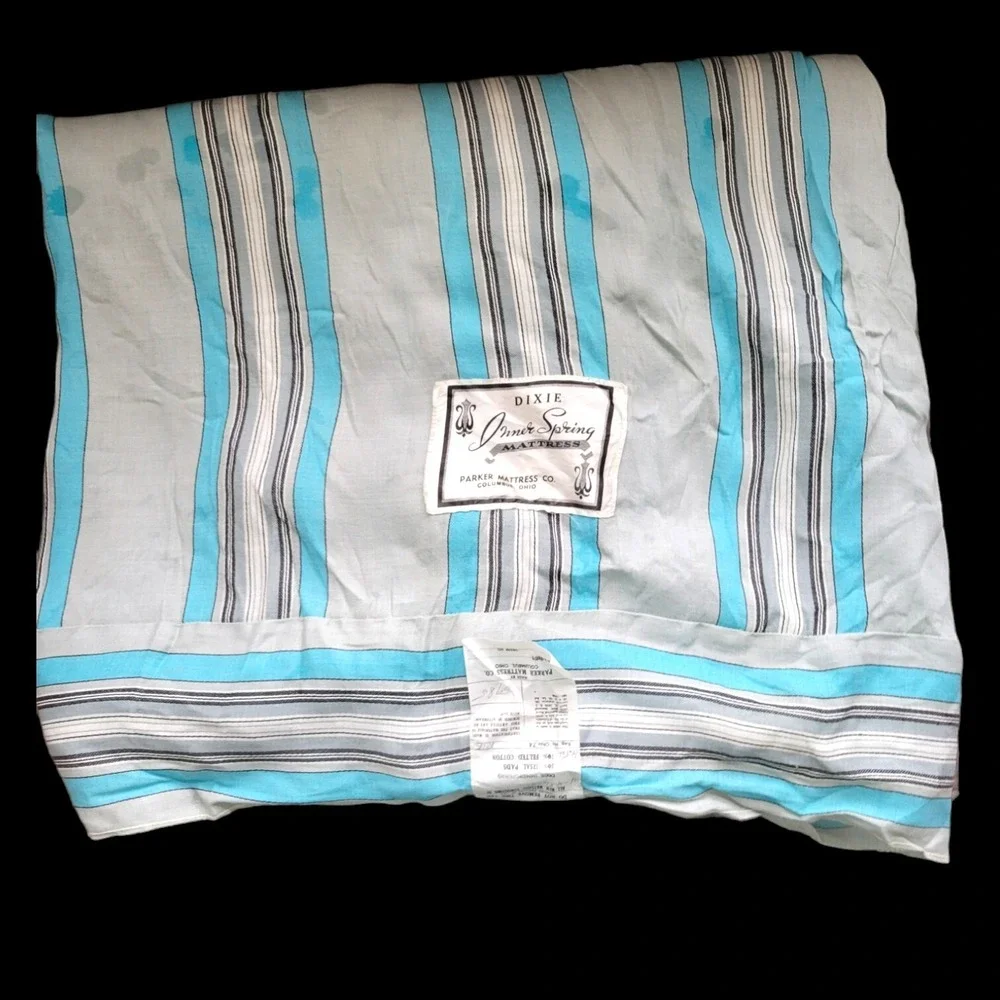 Vintage Old Stock Unused Mattress Ticking‎ Fabric Striped Turquoise